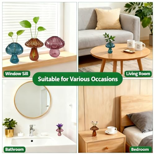 Glass Mushroom Vase Propagation Planter - Set of 3 Propagation Stations