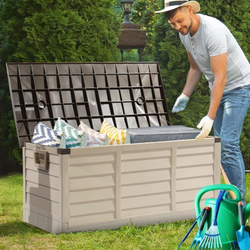 VINGLI 75 Gallon Collapsible Outdoor Storage Box, Brown - color: Brown