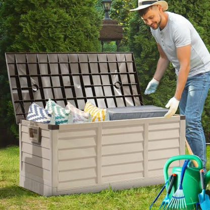 VINGLI 75 Gallon Collapsible Outdoor Storage Box, Brown - color: Brown