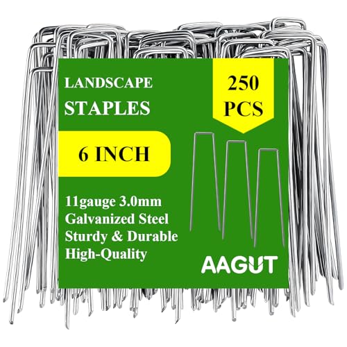 AAGUT Landscape Staples 6 Inch Galvanized Anti-Rust Garden Stakes 11 Gauge - color: Silver, size: 6'' x 250Pcs-11Ga