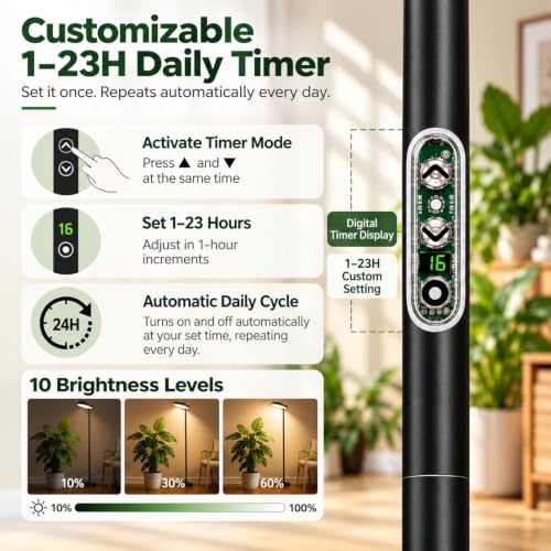 60W Tall Grow Light for Indoor Plants, 85 in, 1-23H Timer - color: Basic 4000K 1–23H Timer Touch