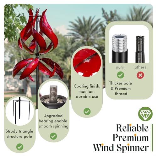 Red Tulip Wind Spinners Outdoor - 87" H Large Yard Spinners