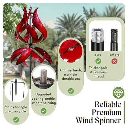 Red Tulip Wind Spinners Outdoor - 87" H Large Yard Spinners