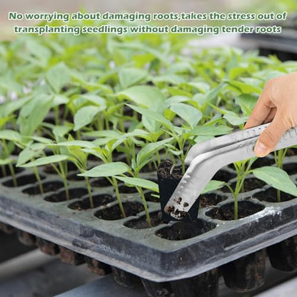 1PCS Seedling Transplant Tongs Stainless Steel Seedling Starters Remove Tongs Seedling Transplanting Tool Seedling Easy Transplanter with Anti-Slip Grasp Tips to Reduce Damage to Roots - color: 1PCS Silver
