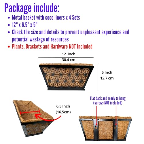 LaLaGreen Black Wall Planter (12 in, 4 Pack) Window Flower Box Holder - size: 12" (30cm) x 4 pack