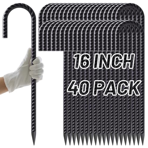 AAGUT J Hook Rebar Stakes 16 Inch, Premium Anti-Rust Tent Stakes for Canopy - color: Black J-16 Inch-Φ5/16", size: 40pcs