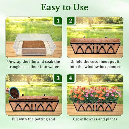 Halatool 4 Pack 36 Inch Trough Coco Fiber Replacement Window Box Liners Pre-Formed Coconut Liners for Planters Natural Coco Liner for Wall Hanging Basket Flower Pot Fence and Railing - size: 36 in