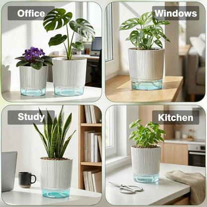 4 Pack Self Watering Pots, 4/5.5 Inch Self Watering Pots for Indoor Plants - color: 4+5.5inch, 4pcs Black Stripes