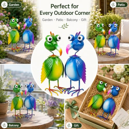 Loscarol 2-Pack Metal Bird Garden Statues, 11.8 Inch Outdoor Yard Decor