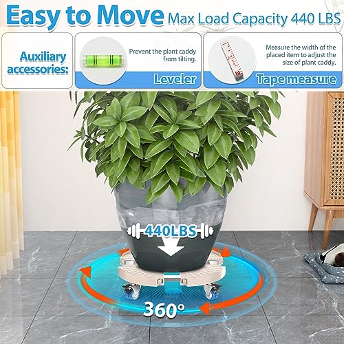 VANCASTLE Plant Caddy with Lockable Wheels 15-22'' Adjustable Plant Stand - color: Beige, size: 2