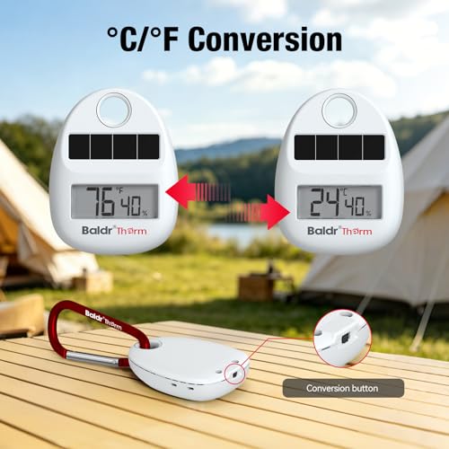 Solar Powered Portable Thermometer Hygrometer with Carabiner