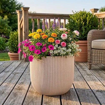 16" Pillar Fluted Planter - Handmade Fiberglass Composite - color: Off White, size: Pillar