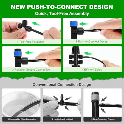 2026 Upgrade 230FT Quick-Connect Drip Irrigation System Kit with 1/4” & 1/2” Fast-Lock Tubing, Adjustable Emitters & Sprinklers for Garden & Greenhouse - size: 230 FT