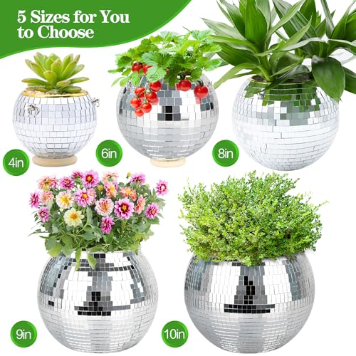 6" Disco Ball Plant Hanger with Hanging Rope, Hanging Chain, Hook, Circle - color: 1×6" Silver