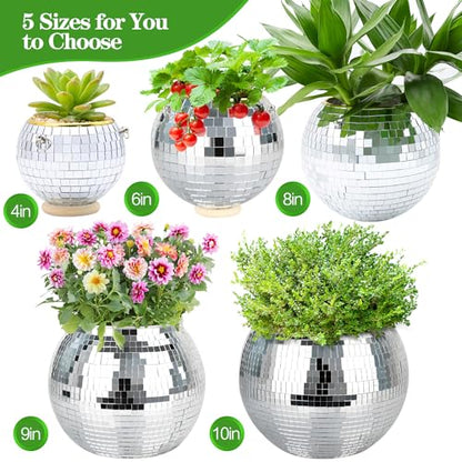 8" Silver Disco Ball Planter with Hanging Rope, Hanging Chain, Hook, Circle - color: 1×8" Silver