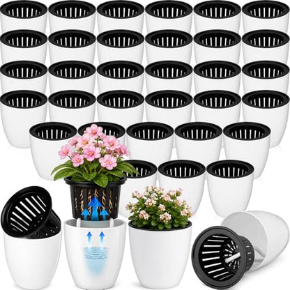 Self Watering Plant Pots, 3.5'', White Black, 36 Pcs - color: White Black, size: 3.5''