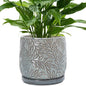 D'vine Dev Embossed Leaves Ceramic Planter, 8 in, Graphite Blue, 27-A-Q-9 - color: Graphite Blue, size: 8 Inch