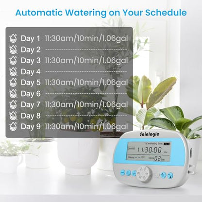Sainlogic Smart Self-Watering System for 15 Potted Plants, Automatic Plant Waterer with Humidity Display, Deep Root Irrigation, IP64 Programmable Timer, for Vacation, Travel and Indoor Gardens