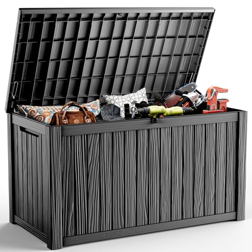 DRATO 200 Gallon Outdoor Storage Box Waterproof, Resin Large Deck Box for Patio Furniture Bench, Pool Garden Tools, Weatherproof Outside Storage Bin for Backyard Porch (Black, 200 Gallon) - color: Black, size: 200 Gallon