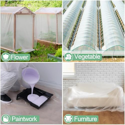 6.5 x 10 FT Clear Greenhouse Plastic Sheeting, 6 Mil Polyethylene Film Heavy Duty, Water Sun Frost Wind Dust Resistant Winter Hoop House Toughness Plastic Cover for Farming, Gardening, Agriculture,DIY - size: 6.5 x 10 FT