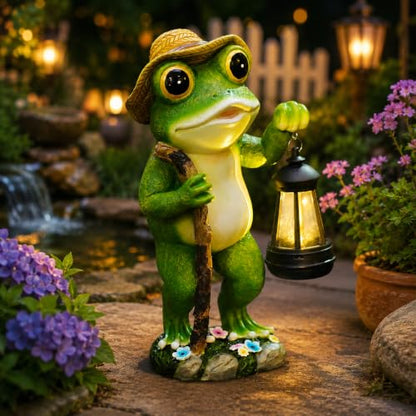 twinbling Solar Frog Garden Decor with Lantern Frog Statue - color: Green