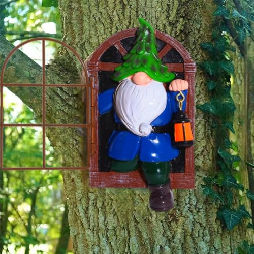 vomiceak Whimsical Fairy Garden Gnome Statue, Tree Faces Decor Outdoor -5.9 Inch, Funny Garden Tree Decoration,Ideal Patio Yard Lawn Porch Decoration - style: C