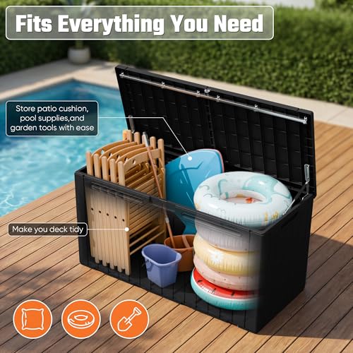 Greesum 110 Gallon Outdoor Storage Box with Lockable Lid, Dark Black