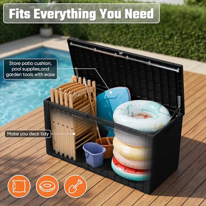 Greesum 110 Gallon Outdoor Storage Box with Lockable Lid, Dark Black