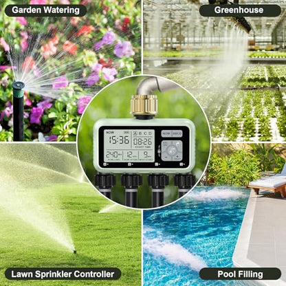 Watering Timer 4 Zone with with Brass Inlet, Sprinkler Timer 4 Outlet