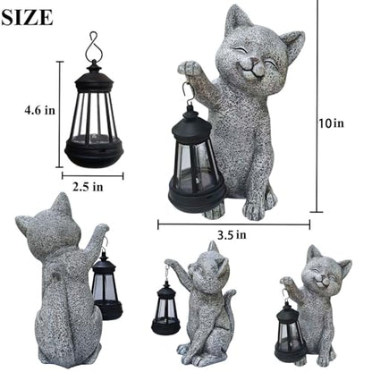 Cat Garden Statue Decorations Outdoor,Solar Resin Figurine with Hanging Lantern Outdoor Decor(cat2) - style: cat2