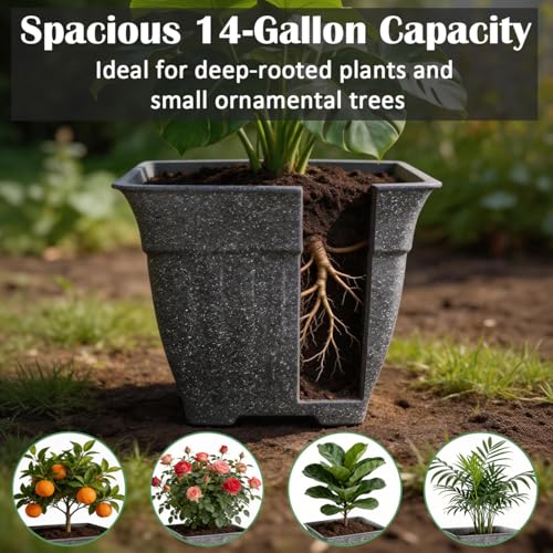 BTPLASTIK 4-Pack 18 Inch Large Outdoor Planters, Stone-Like Finish, Gray - color: Gray, size: 4P-18 INCH