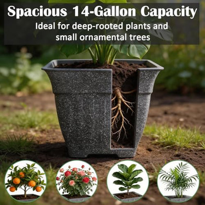 BTPLASTIK 4-Pack 18 Inch Large Outdoor Planters, Stone-Like Finish, Gray - color: Gray, size: 4P-18 INCH