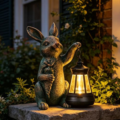 Solar Garden Statues -Rabbit Lantern Outdoor Handmade Resin Statue with LED Light, Cute Carrot Holder for Patio, Yard, Gift Ideas (rabbit2) - color: rabbit2