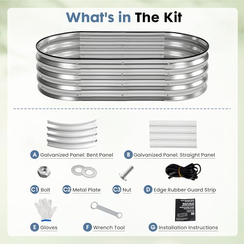 DUMOS Galvanized Raised Garden Bed, Outdoor Planter Box, 4x2x1ft - color: Silver (Oval), size: 4×2×1ft