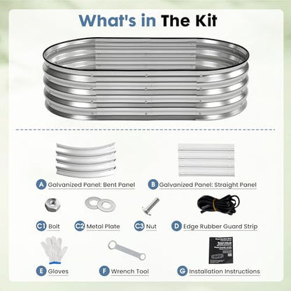 DUMOS Galvanized Raised Garden Bed, Outdoor Planter Box, 4x2x1ft - color: Silver (Oval), size: 4×2×1ft