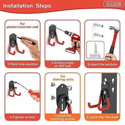 WALMANN Garage Storage Hooks, Wall Mount Utility Hooks for Tools - style: Orange-red Hook