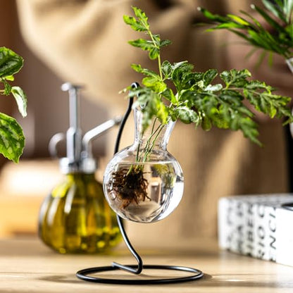 Plant Propagation Station, Plastic Vase with Metal Stand, Clear Plastic Hanging Vase, Hydroponic Planter for Office Home Wedding Tabletop Decoration (4)