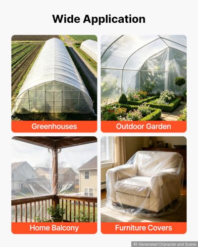 VEVOR Greenhouse Plastic Sheeting 6 x 100 ft 6 Mil Clear Polyethylene Film - size: 6 x 100 ft