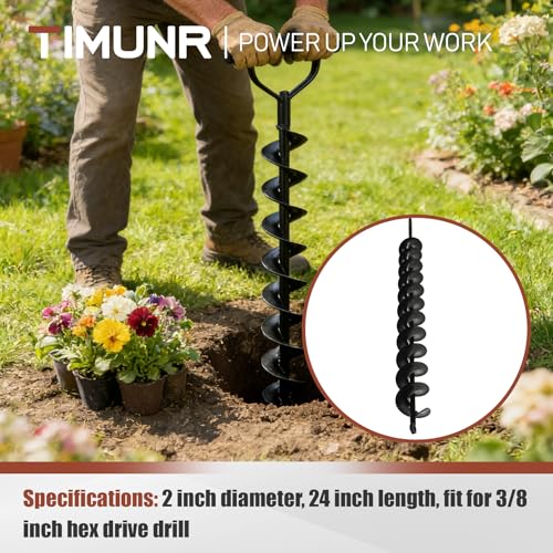 2 x 24 Inch Auger Drill Bit for Planting Plant Bulb, 2 Inch Diameter, Fits 3/8 Inch Hex Drive Drill