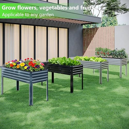 Vengarus 2PCS 48×18×30in Galvanized Raised Garden Bed Outdoor with Legs Set - color: Gray, size: Grey(2PCS)