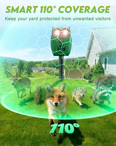 Solar Animal Repellent Ultrasonic Deer Deterrent - 2 Pack Waterproof Adjustable Large Solar Panel with Power Indicator, Motion Sensor & Outdoor Animal Repeller to Deter Cat, Coyote, Raccoon