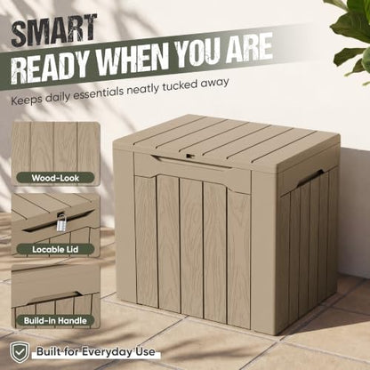 Flamaker Deck Box 30 Gallon, Waterproof Resin Small Storage Box with Lid - color: Brown, size: 30 Gallon