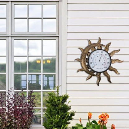 14" Sun-Moon Outdoor Thermometer, No Need Battery - color: Sun & moon