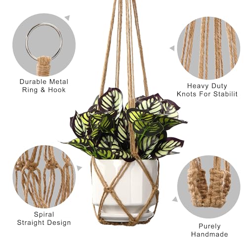 YIBOT Macrame Plant Hanger Indoor 35 Inch Hanging Planter Basket Brown 2Pc - color: Brown, size: 35+35Inch