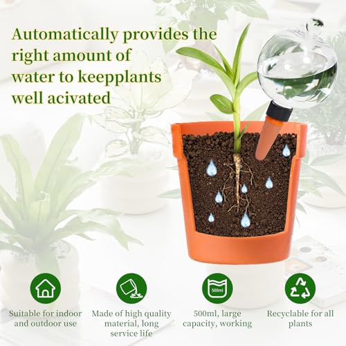 4pcs Plant Self Watering Globes with Covers, Plastic Water Bulbs Top Fill, Plant Watering Devices System Slow Release Terracotta, Water Spikes Stakes for Indoor (4) - size: 4pack