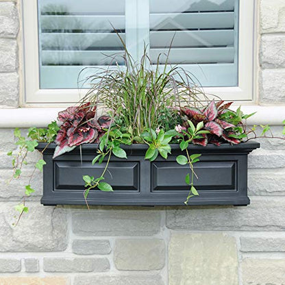 Mayne Nantucket 36in Self-Watering Rectangular Window Box Planter, Black - color: Black, size: 36in