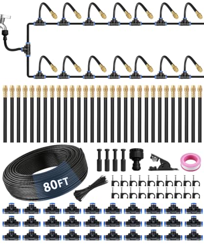 80FT 5/16" Misting Irrigation System for Garden with 30 Adjustable Nozzles - size: Mist 80 FT+30 Nozzles
