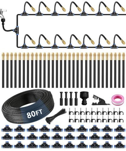 80FT 5/16" Misting Irrigation System for Garden with 30 Adjustable Nozzles - size: Mist 80 FT+30 Nozzles