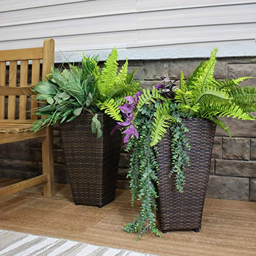 Sunnydaze 20" Square Tall Wicker Outdoor Planter, Brown, 2pk - color: Brown, size: 20 in