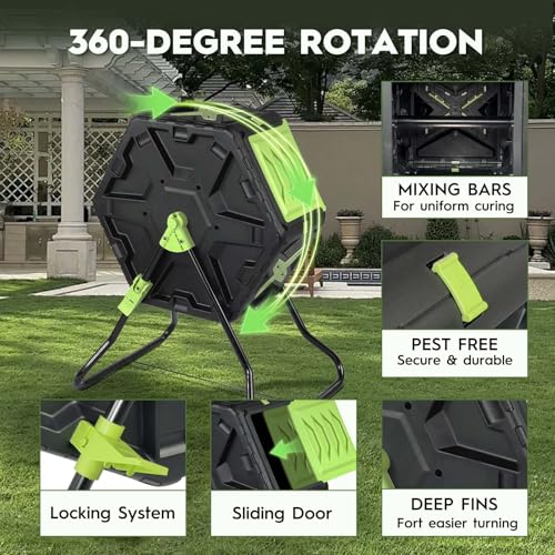 Compost Tumbler, 21-Gallon (80L) Outdoor Garden Compost Bin - color: 21 Gallon
